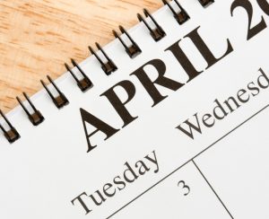 Close up of calendar focused on April 3rd Tuesday